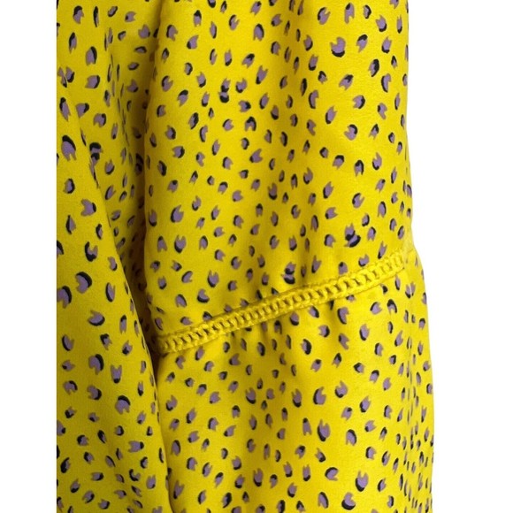 Pleione Anthropologie Yellow Top w/purple Dots LARGE Crochet Trim Ruffle Hem - Picture 5 of 11